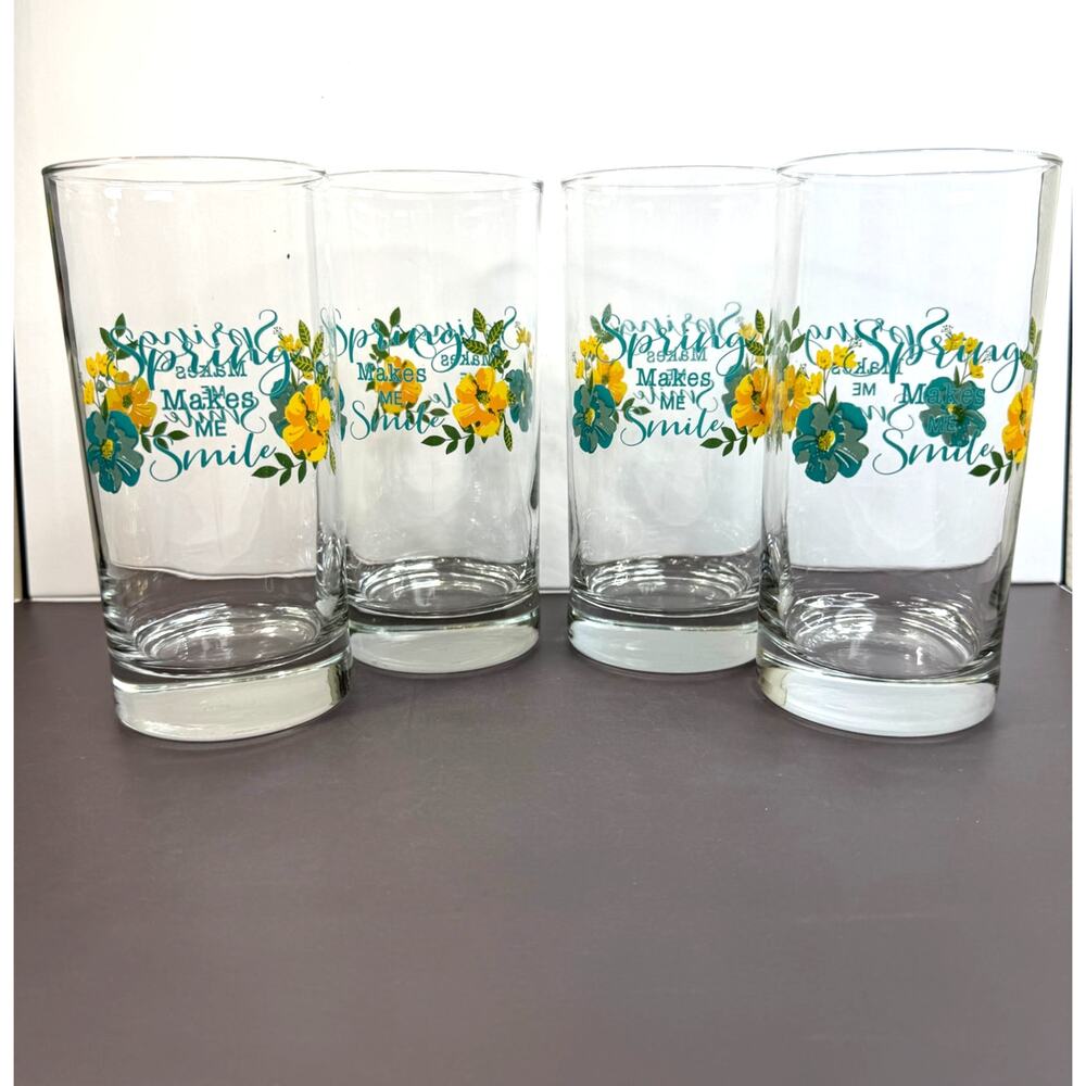 Crisa for Libbey Spring Makes Me Smile 16 Ounce Drinking Glass Set of 4 Hot/Cold